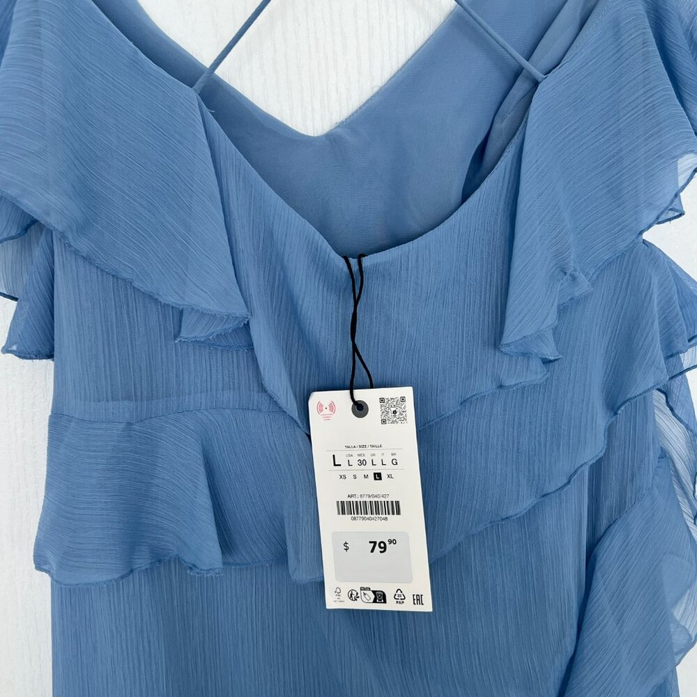 Ruffled Blue Occassion Maxi Dress - Picture 3 of 6